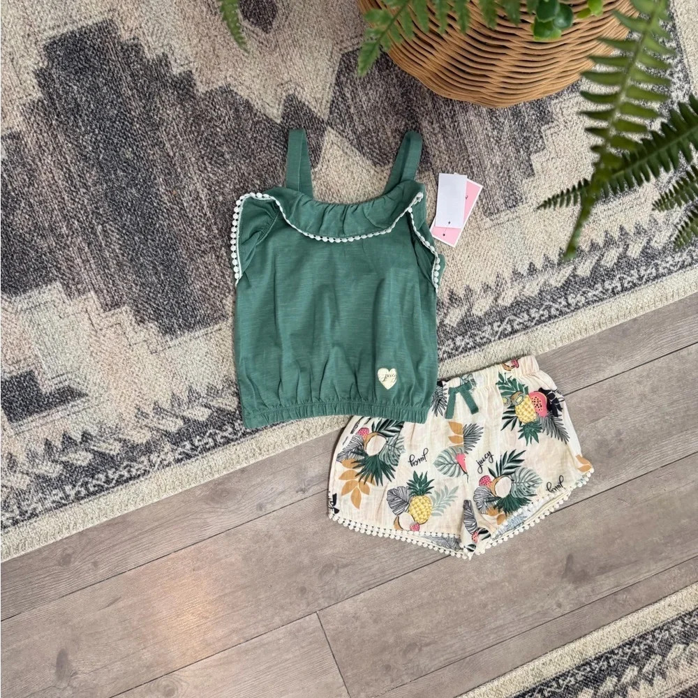 New Juicy Couture Boho Tank & Cream Tropical Print Tassel Shorts Girls sz 6 Set